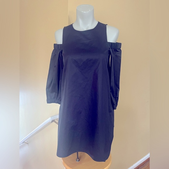Tibi Black Off-Shoulder Long Sleeve Tunic Dress - Picture 1 of 12